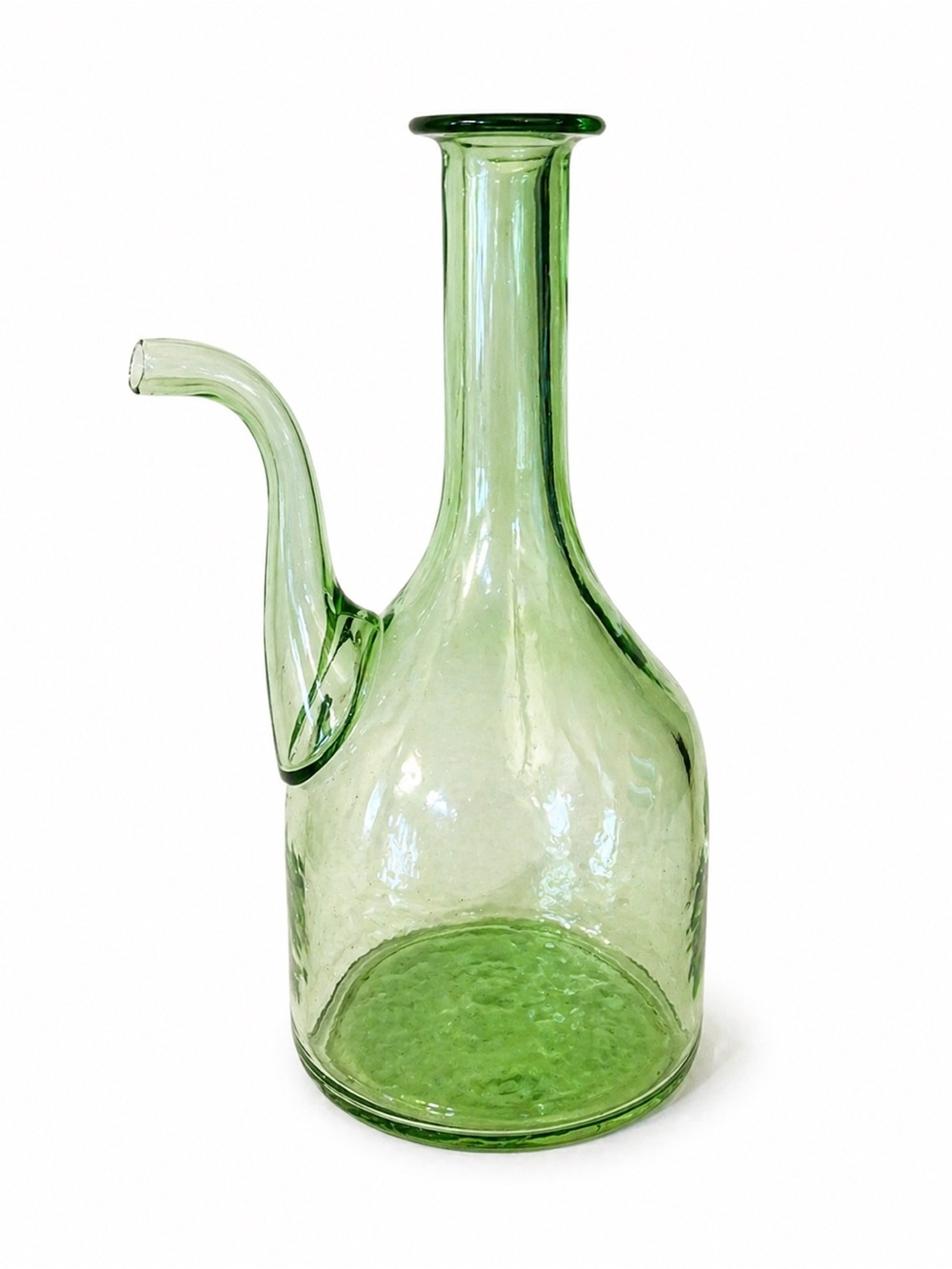 Large Vintage Green Glass Ewer  Handblown Style Cruet |